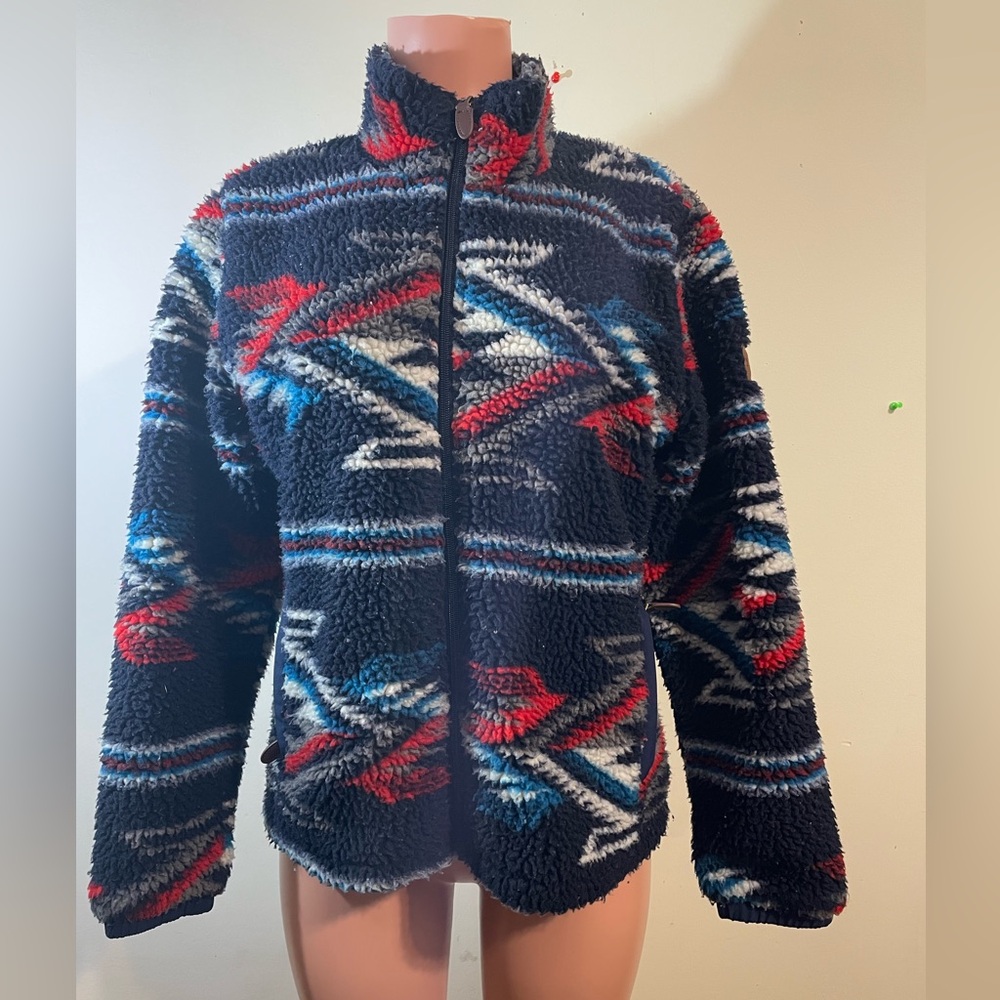 Ariat Navy Sherpa Jacket with Red, White & Blue Aztec Pattern
